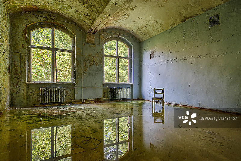 勃兰登堡比尔itz废弃房屋中的椅子，德国图片素材