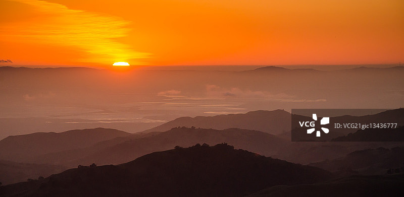 美国加利福尼亚州迪亚布罗山脉的橙色日落图片素材