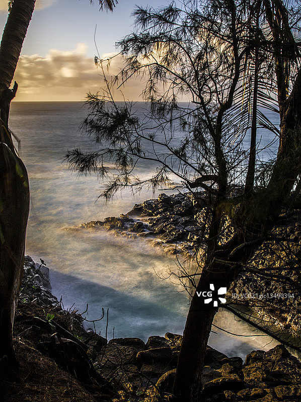 夏威夷考艾岛皇后浴日落潮汐池图片素材