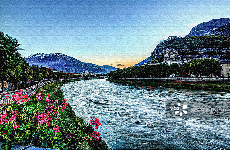 阿迪杰河HDR，特伦托-意大利图片素材