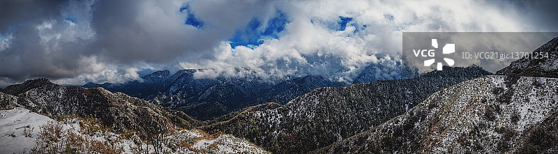 笼罩在云雾中的威尔逊山，安吉利斯国家森林全景图片素材