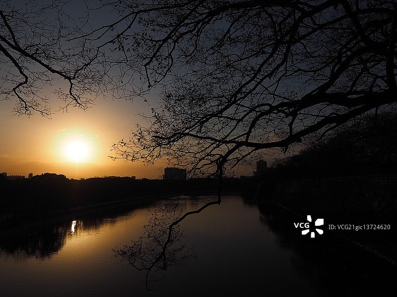 大阪城清晨日出图片素材
