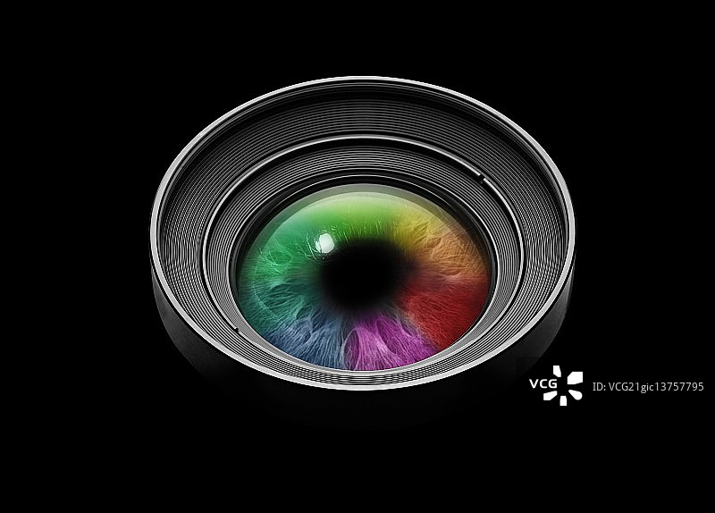 带彩色眼睛的黑色相机镜头图片素材