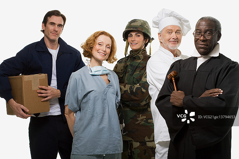 送货员、外科医生、士兵、厨师和法官图片素材