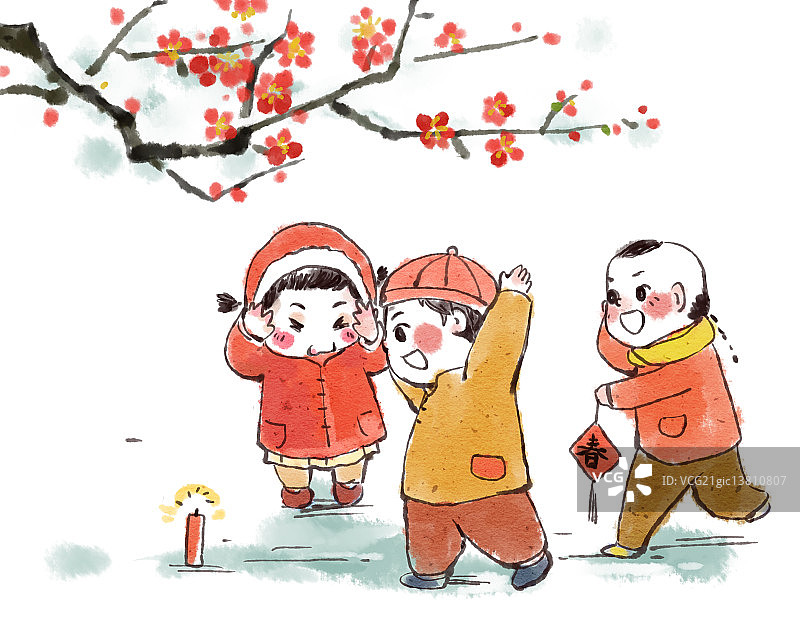 春节放鞭炮插画图片素材