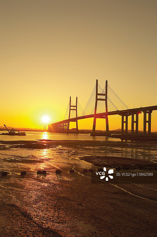 西海大桥，日落，唐津郡，忠清南道图片素材