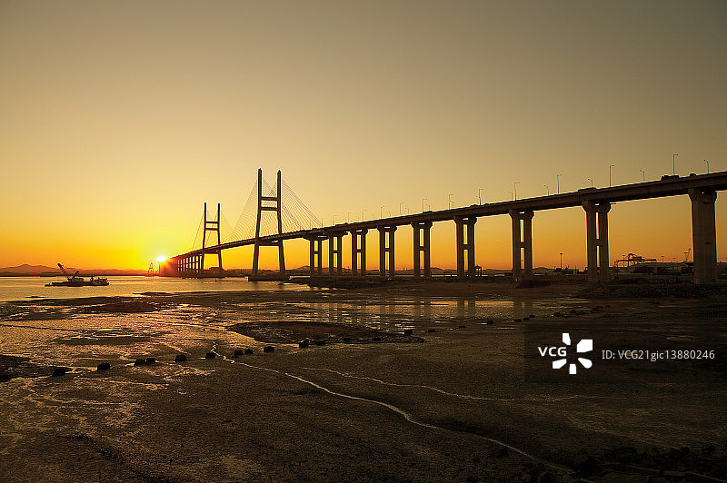西海大桥，日落，唐津郡，忠清南道图片素材