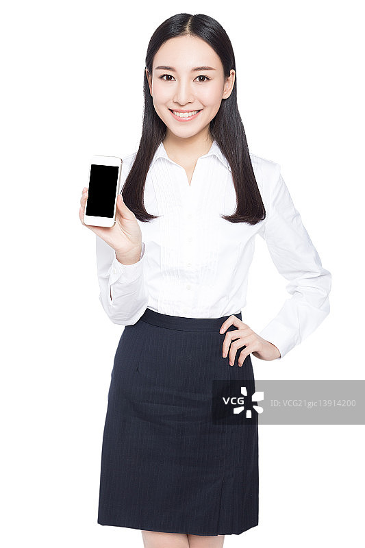 女孩单手展示手机图片素材
