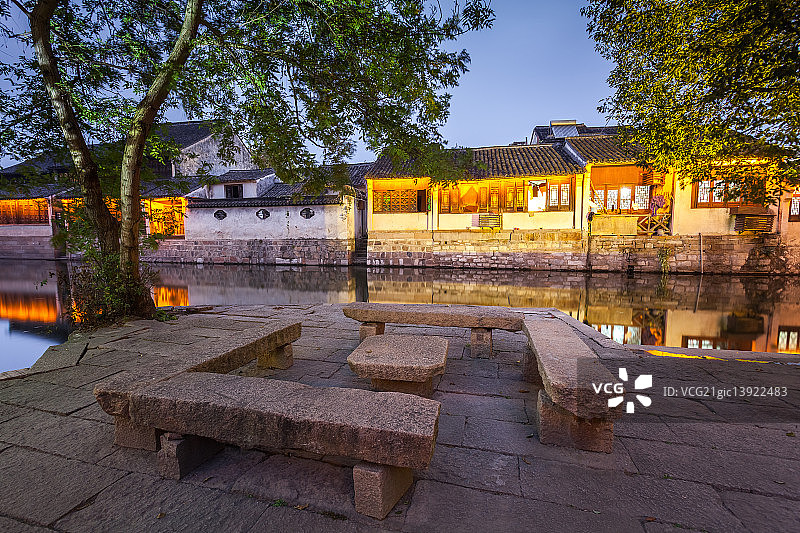 浙江湖州南浔百间楼夜景自然风光图片素材