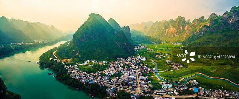 广西大化古河乡航拍全景拼图图片素材