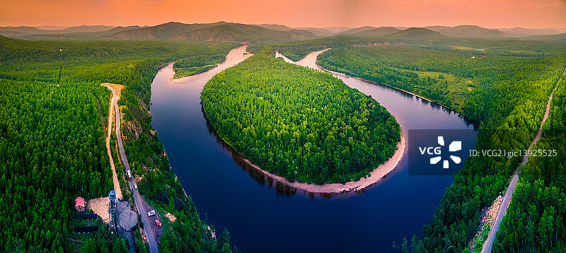 航拍额尔古纳白鹿岛全景图图片素材