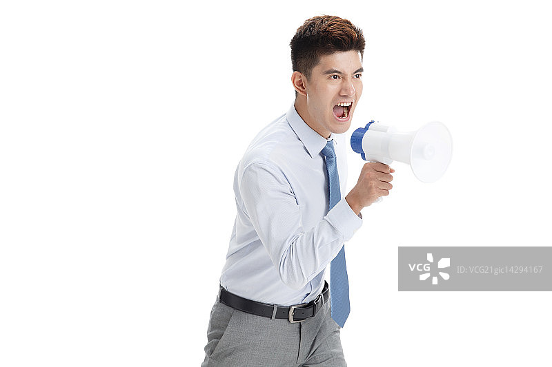 青年男人拿着扩音器大喊图片素材