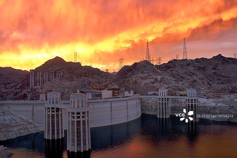 胡佛水坝的日落图片素材