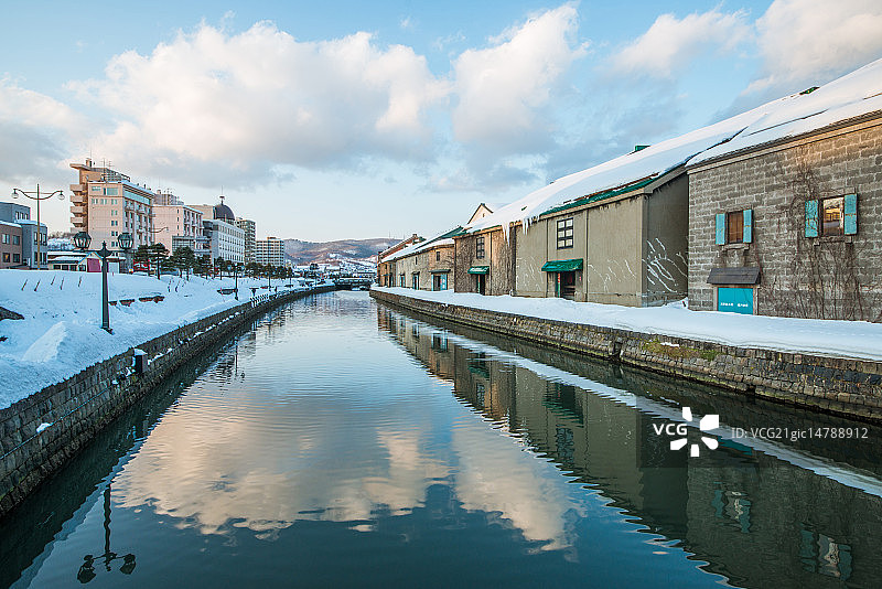 日本北海道小樽运河傍晚图片素材