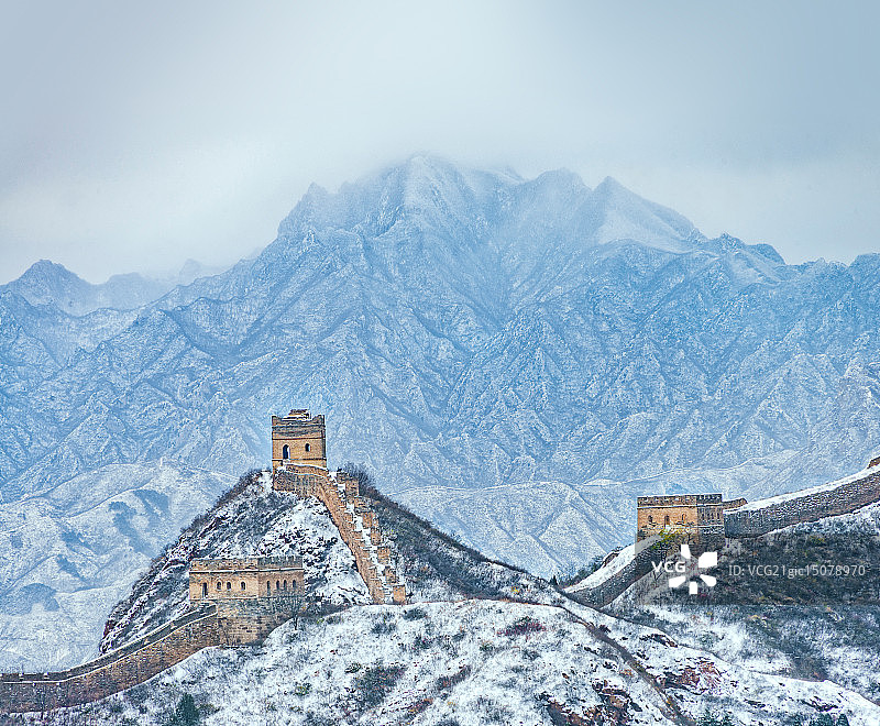 雪后的河北滦平金山岭长城图片素材