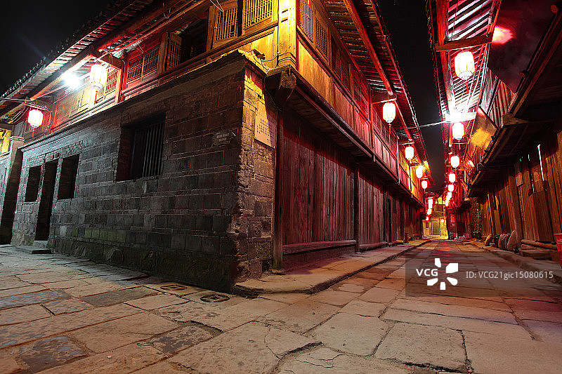 四川省宜宾市李庄古镇夜景图片素材