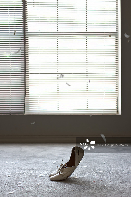 芭蕾舞鞋上的漂浮羽毛图片素材