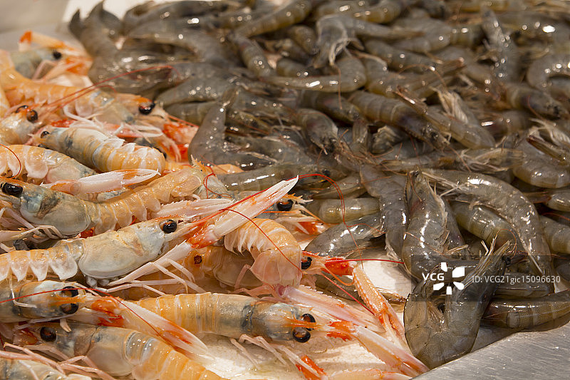当地市场上的新鲜对虾图片素材