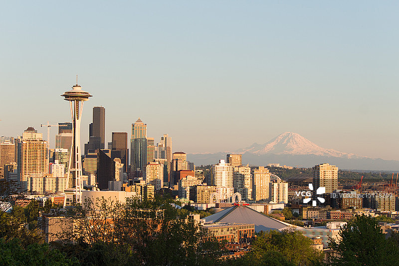 西雅图日落时分的天际线图片素材