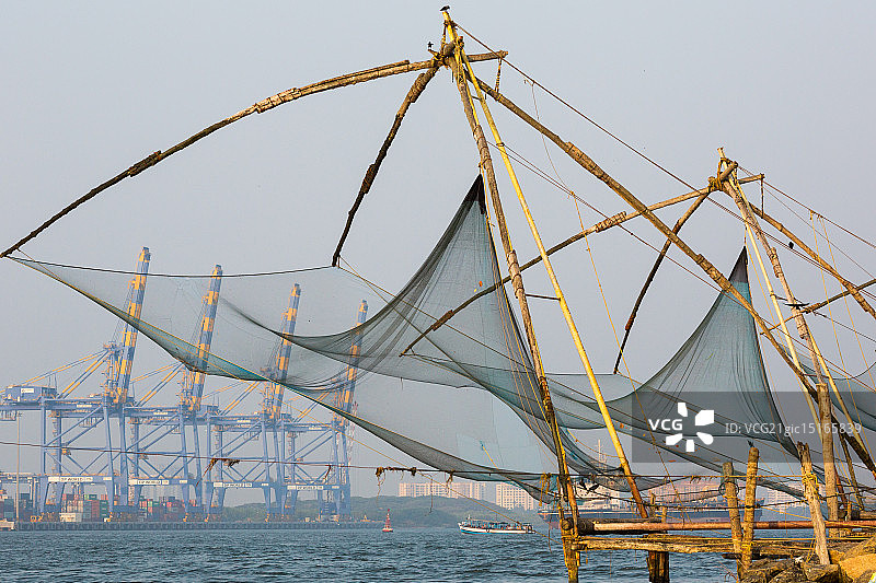 印度科钦的中国渔网图片素材