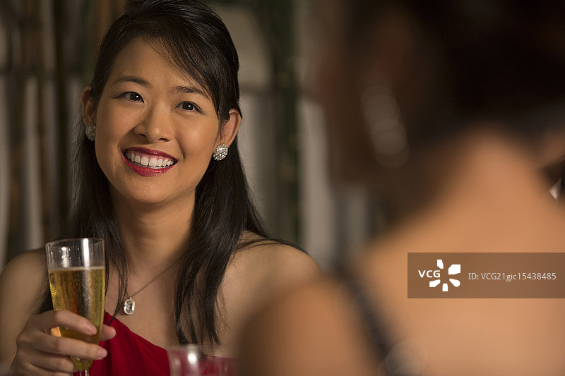 在餐厅穿着正式礼服的两名女子图片素材