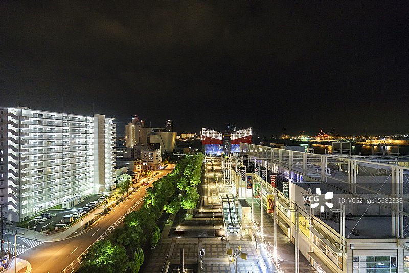 夜晚航拍大阪海游馆图片素材