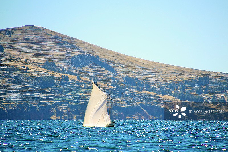 在的的喀喀湖航行图片素材