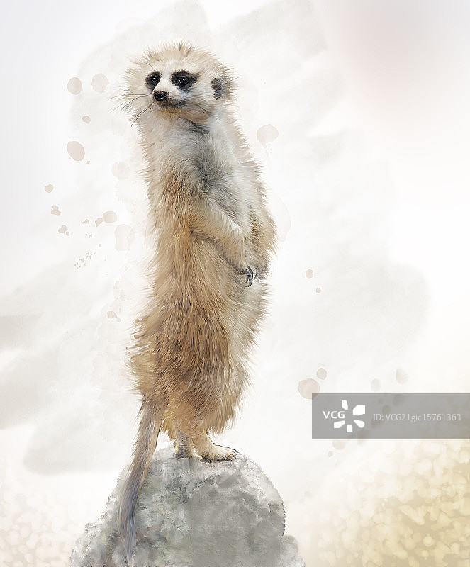 猫鼬水彩画图片素材