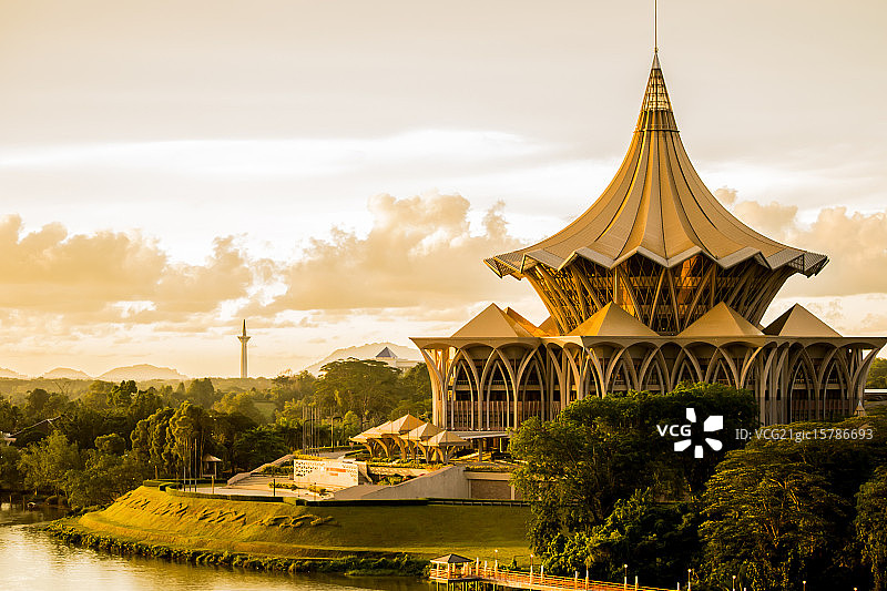 古晋日落滨海艺术中心图片素材