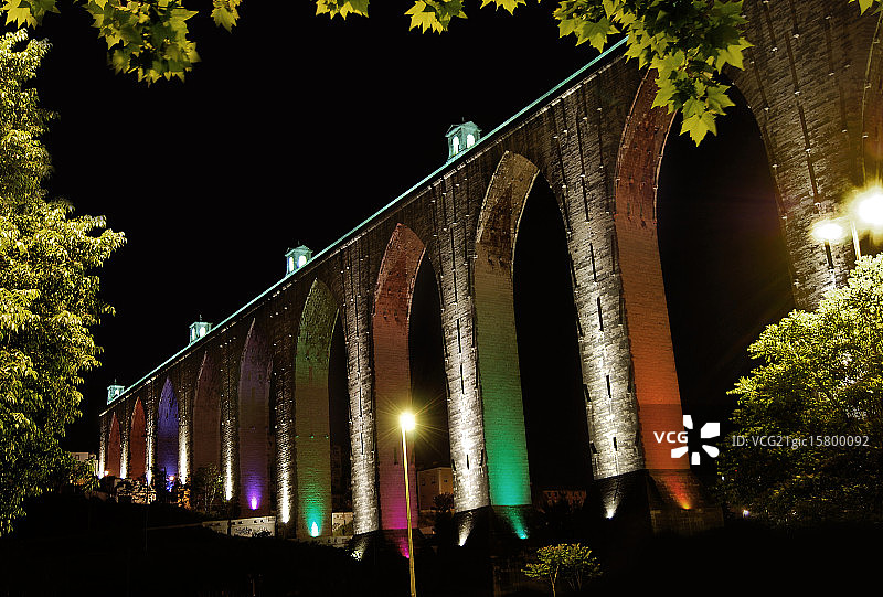 里斯本历史悠久的水道夜景图片素材