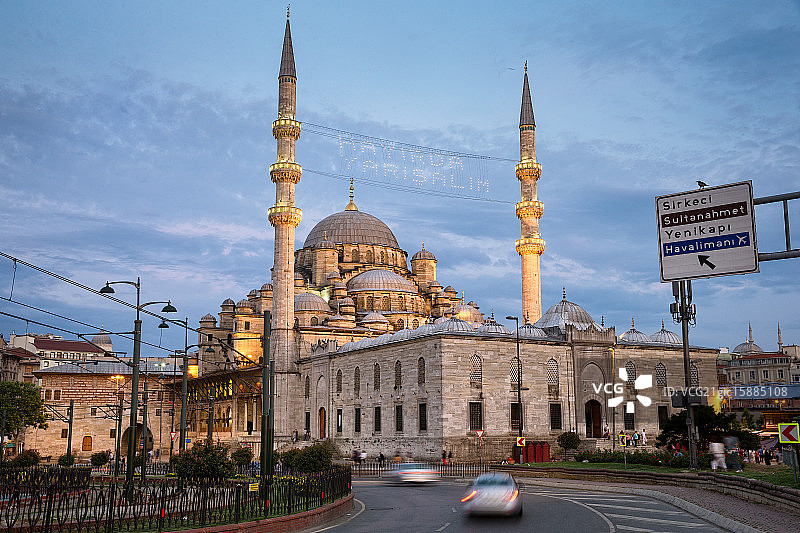 黄昏时分的新清真寺外景图片素材