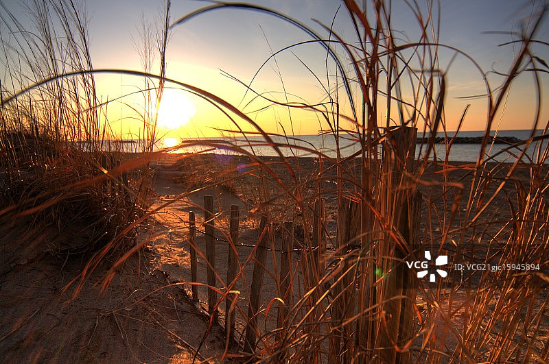 伊利湖日落图片素材