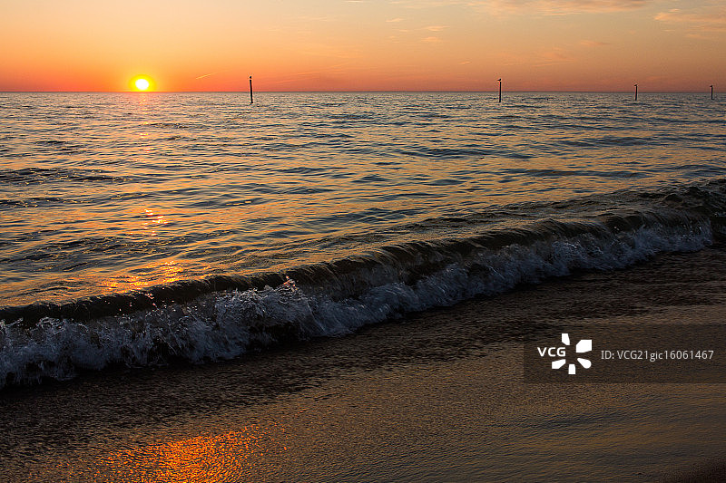 密歇根湖的日落图片素材