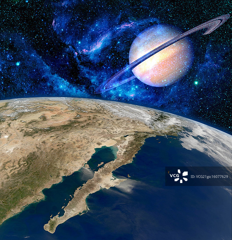 地球土星行星超现实图片素材