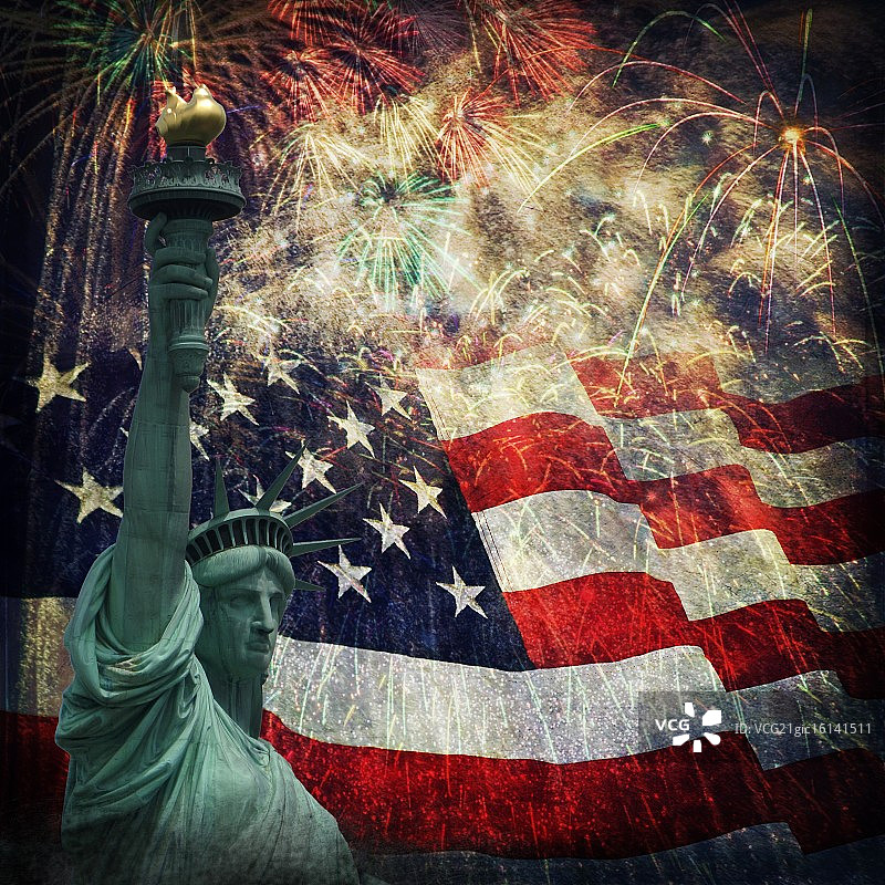 自由女神像与烟花图片素材