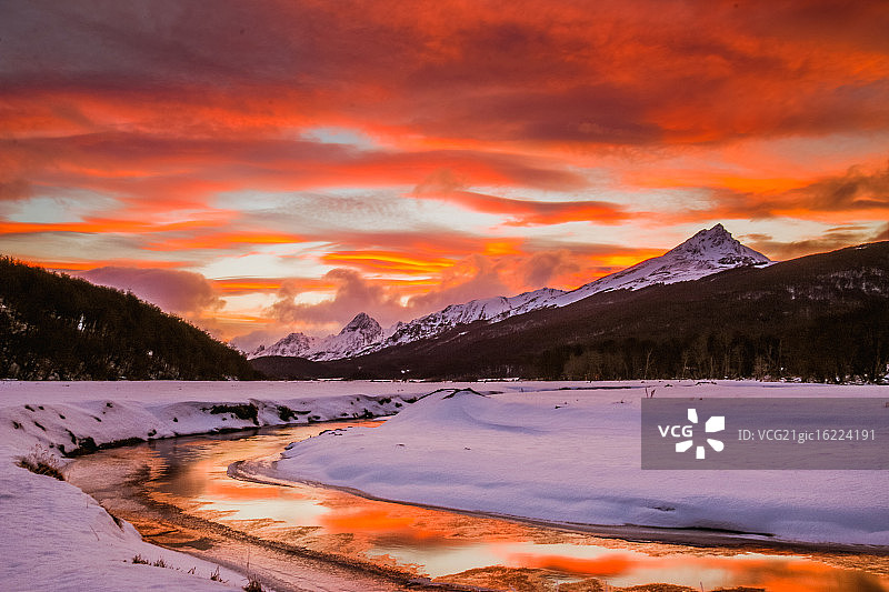火地岛日落，乌斯怀亚，巴塔哥尼亚，阿根廷图片素材