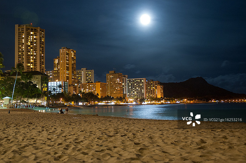 威基基海滩夜景图片素材