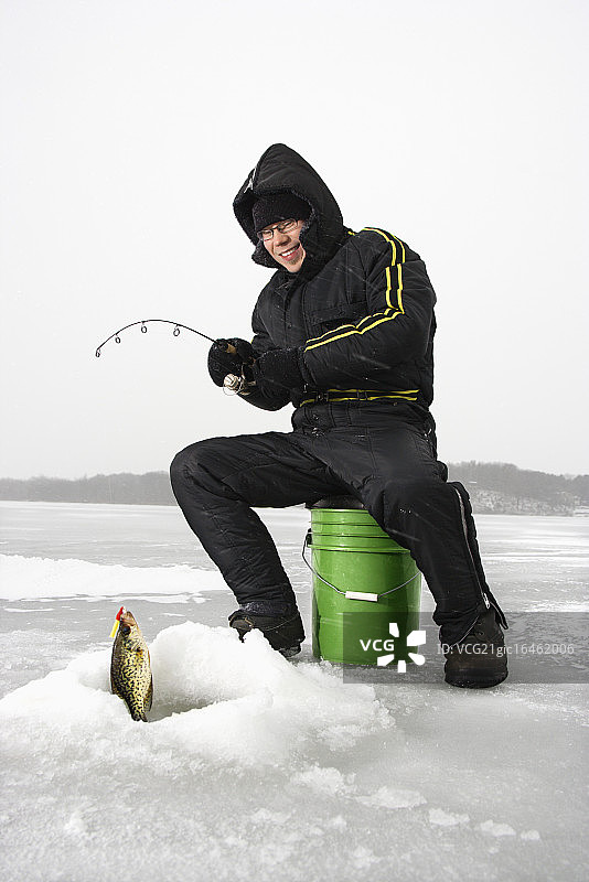 男子冰钓图片素材
