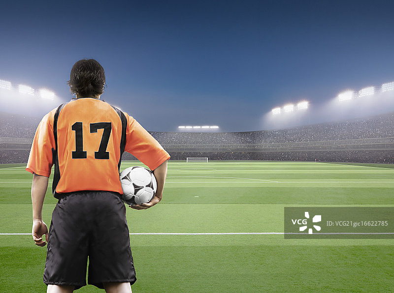 足球运动员、球场和体育场景色图片素材
