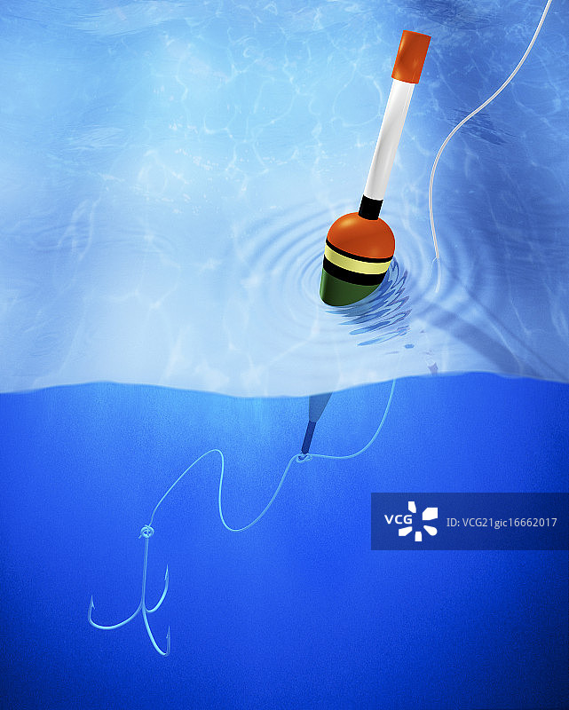 水中的漂浮物和鱼钩图片素材