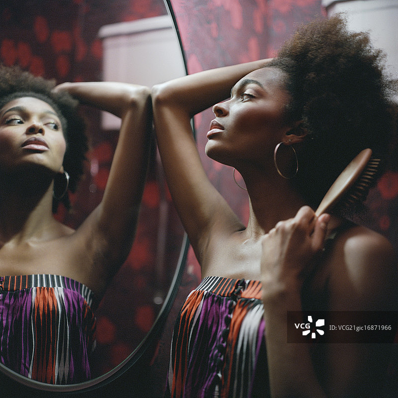 年轻女人梳头图片素材