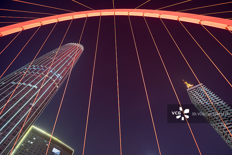 天津大沽桥和津塔写字楼夜景图片素材