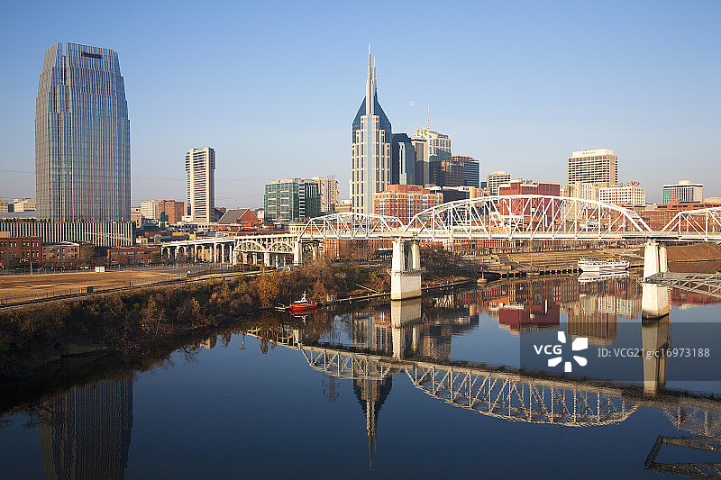田纳西州纳什维尔天际线和坎伯兰河图片素材