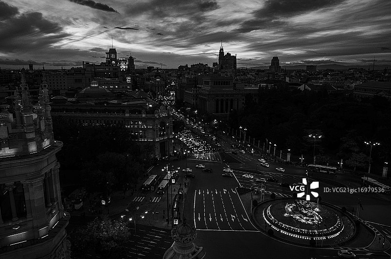 马德里西贝莱斯喷泉黑白照片图片素材