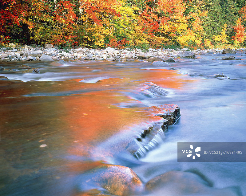 美国纽约州阿迪朗达克公园萨拉纳克湖秋景图片素材