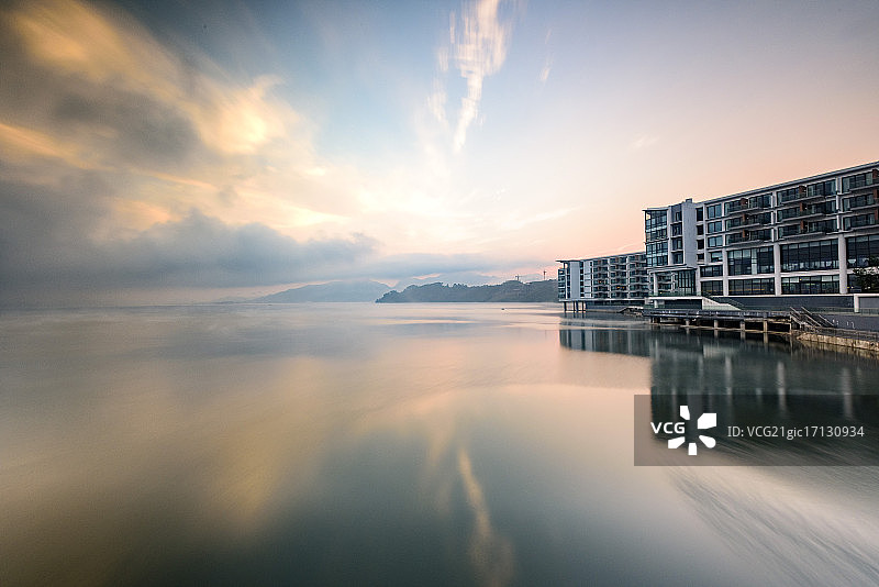 城市海滩日落图片素材