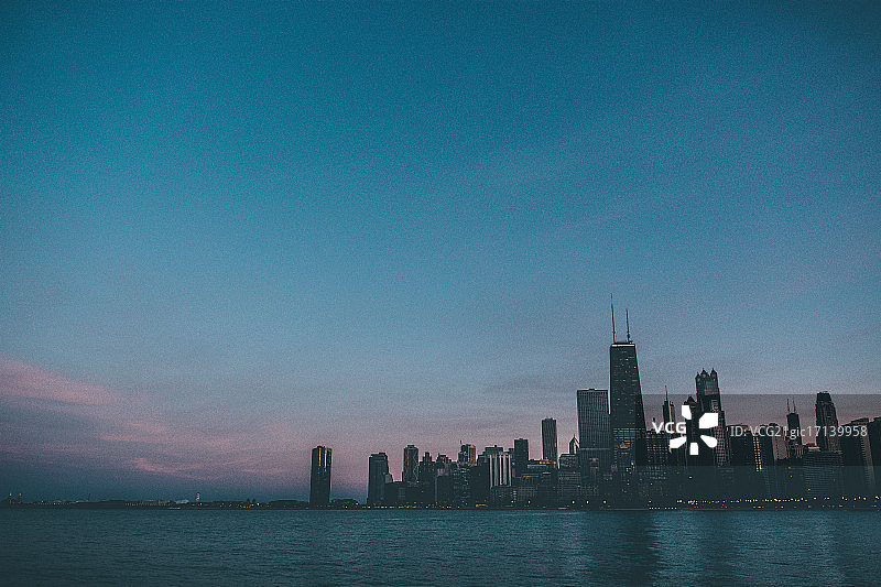 美国伊利诺伊州芝加哥黄昏时的摩天大楼图片素材