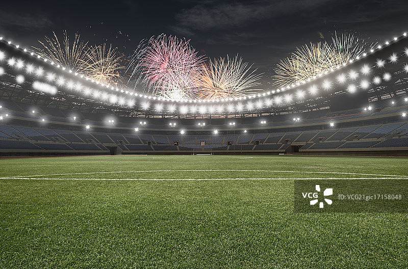 璀璨焰火下的国家级体育场图片素材