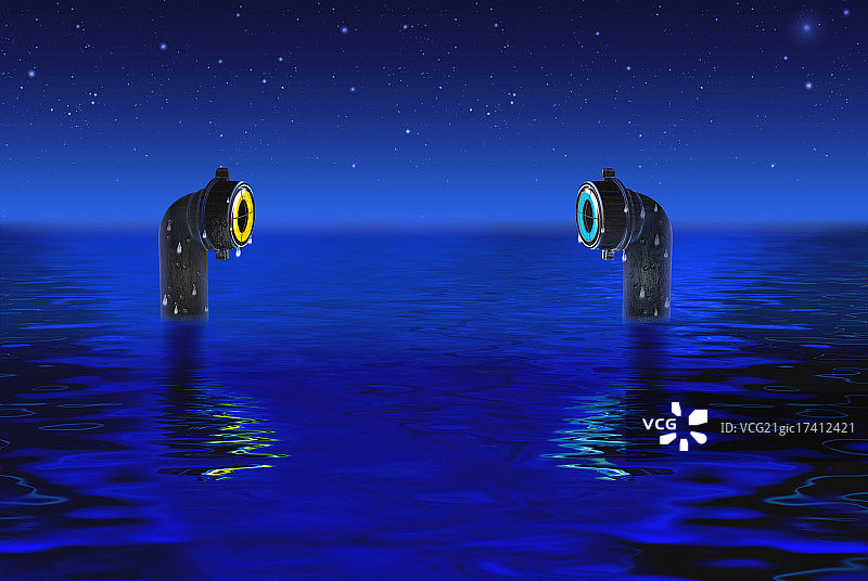 两个潜望镜互相看向图片素材