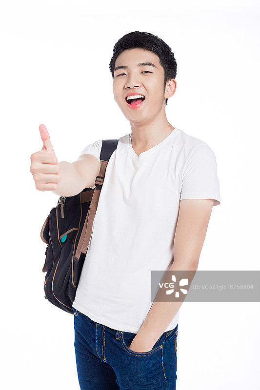 伸出拇指呐喊的学生图片素材